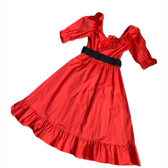 Vintage taffeta red dress with black belt - Picture 2 of 5